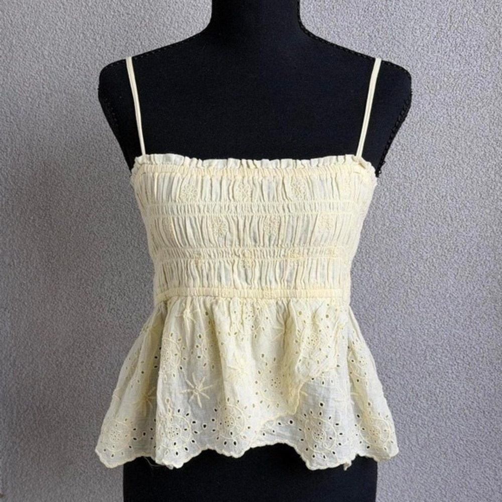 American Eagle Butter Yellow Lace/eyelet Tank  Size M